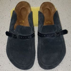 Birkenstock Navy Blue Suede Clogs